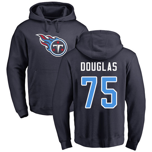 Tennessee Titans Men Navy Blue Jamil Douglas Name and Number Logo NFL Football #75 Pullover Hoodie Sweatshirts->tennessee titans->NFL Jersey